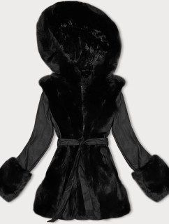 Černá bunda z eko kůže s kožešinovou podšívkou J Style (11Z8079)