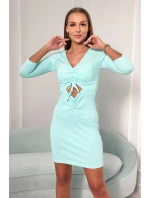 Žebrované šaty s vázaným výstřihem mint