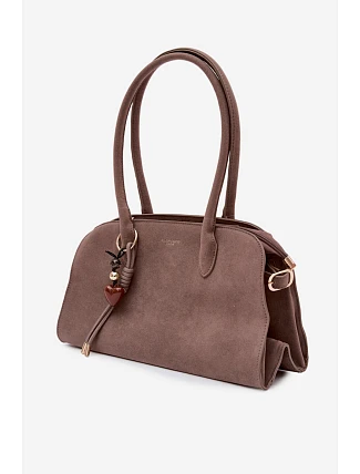 Kabelka s přívěskem a sponami eko semiš tmavě béžová Violette