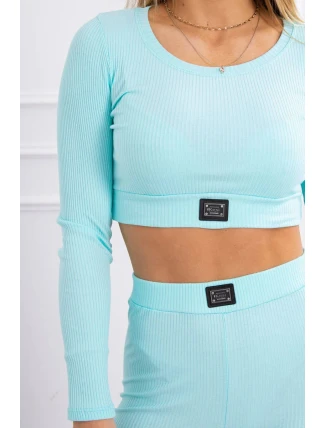 Komplet z bluzką top prążkowany miętowy
