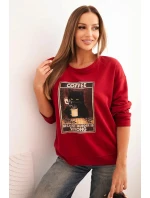 Dámská bavlněná mikina s potiskem kočky a nápisem červená
