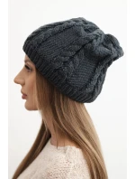 Dámská zimní čepice z vlny s copánkovým vzorem K452 grafitová