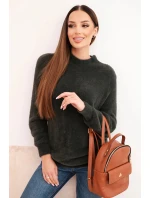 Dámský svetr s měkkou texturou a vlnou a dlouhým rukávem khaki