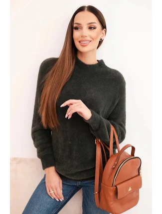 Dámský svetr s měkkou texturou a vlnou a dlouhým rukávem khaki