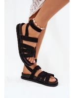 Eko Semišové Sandály Dámské S Suchým Zipem Černé Valpera