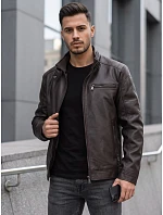 Pánská kožená zateplená bunda s kapucí, hnědá, FashionStreet TX5148