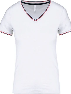 Kariban K 394 Dámské piqué tričko s V výstřihem 20.K394 white/navy/red