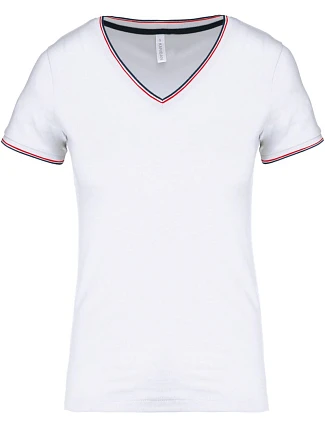 Kariban K 394 Dámské piqué tričko s V výstřihem 20.K394 white/navy/red Kariban K 394 Dámské piqué tričko s V výstřihem 20.K394 white/navy/red