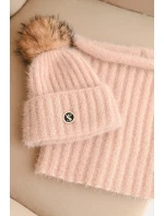 Kombinace dámská zimní s bambulí a šálou světle pudrově růžová