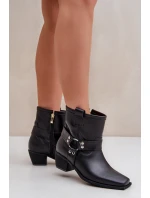 Boty Z Přírodní Kůže Na Podpatku Černé Zazoo 3444/2