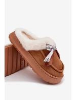 Dámské pantofle s kožešinou a mašlí hnědé Fenella