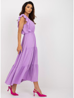 Světle fialové šaty s volánem, midi délka