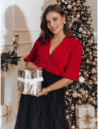 NUTI dámský rozepínací svetr červený FashionStreet MY2370