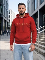 Pánská mikina s kapucí a potiskem PARIS, červená, FashionStreet NX5147BX