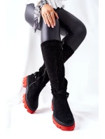 Dámské Kozačky Lewski Černé Semišové 2866