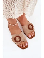 Dámské Pantofle Na Plochém Podpatku S Přezkou Béžové Lanoni