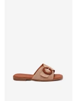 Dámské Pantofle Na Plochém Podpatku S Přezkou Béžové Lanoni