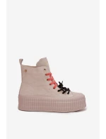 Dámské zateplené semišové trampky na masivní platformě GOE – béžové