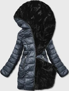 Oboustranná dámská bunda - kožíšek v grafitové barvě (b8052-70)