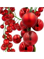 VĚNEC Z VĚTVIČEK 180CM S OZDOBAMI 80 KS.SLÍDA ČERVENÁ