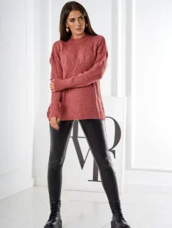 Svetr nasazený přes hlavu s módní vazbou tmavě růžová