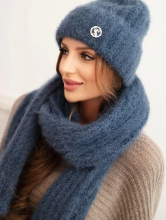 Dámská souprava čepice a dlouhý šátek z měkké příze jeansový