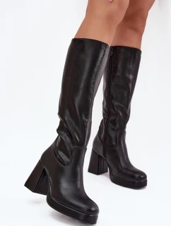 Dámské Kozáky Před Kolena Na Zip Podpatek Sloupek Černé Selvia