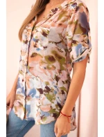Dámská viskózová košile s 3/4 rukávy v akvarelovém vzoru béžová