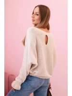 Dámský svetr z mohairu s nařasenými rukávy a výřezem na zádech béžový