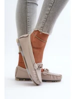 Dámské kožené mokasíny s ozdobou béžové S.Barski LR339