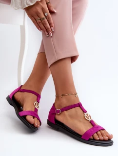 Dámské ploché sandály s ​​zlatým ozdobením Vinceza 17321 fuksiové