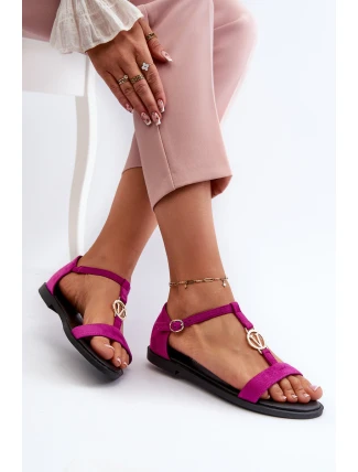 Dámské ploché sandály s ​​zlatým ozdobením Vinceza 17321 fuksiové