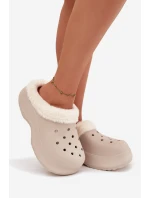 Dámské pěnové pantofle zateplené kožíškem – khaki Palvine