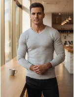 Pánský světle šedý svetr s výstřihem FashionStreet WX2218