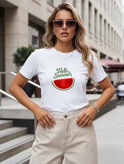 Dámské bavlněné tričko s letním potiskem, bílé, FashionStreet NX8019RY