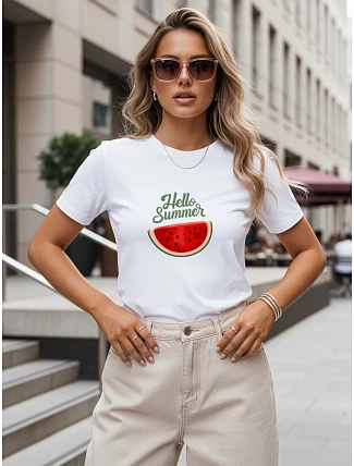 Dámské bavlněné tričko s letním potiskem, bílé, FashionStreet NX8019RY