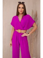 Kombinéza s ozdobným páskem v pase fialová