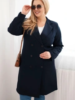 Dámský kabát Plus Size dvouřadový s límcem modrý