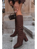 Dámské kozačky na podpatku z eko semiše čokoládové Yelisse