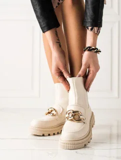 Klasické kotníčkové boty hnědé dámské na plochém podpatku