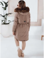 Dámská zimní bunda parka s kapucí tmavě béžová FashionStreet TY5084 Dámská zimní bunda parka s kapucí tmavě béžová FashionStreet TY5084
