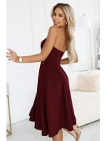 641-1 VIVIENNE korzetové rozšířené midi šaty pro zvláštní příležitosti - vínové