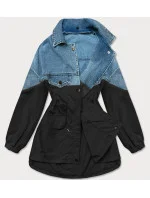 Světle modro-černá volná džínová bunda z různých spojených materiálů (B9791-5001)