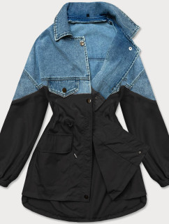 Světle modro-černá volná džínová bunda z různých spojených materiálů (B9791-5001)