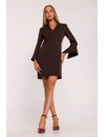 M876 Šaty s širokými manžetami - hnědé