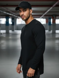 Pánské černé tričko FashionStreet s dlouhým rukávem LX0559