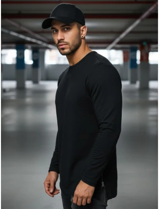 Pánské černé tričko FashionStreet s dlouhým rukávem LX0559 Pánské černé tričko FashionStreet s dlouhým rukávem LX0559