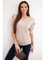 Dámská viskózová blůza s ozdobnými stuhami béžová
