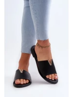 Dámské pantofle z eko kůže na plochém podpatku, černá Maliha