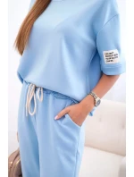 Dámský viskózový komplet s krátkým rukávem a nohavicemi modrý Dámský viskózový komplet s krátkým rukávem a nohavicemi modrý